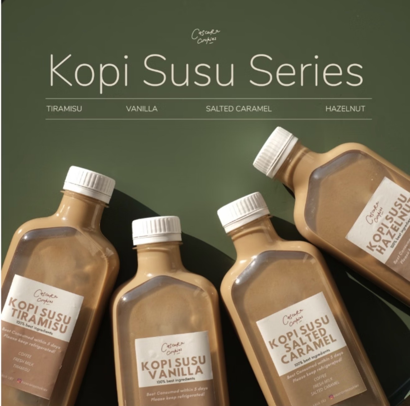 Kopi Susu Vanilla, Hazelnut, Salted Caramel, Tiramisu size 250ml
